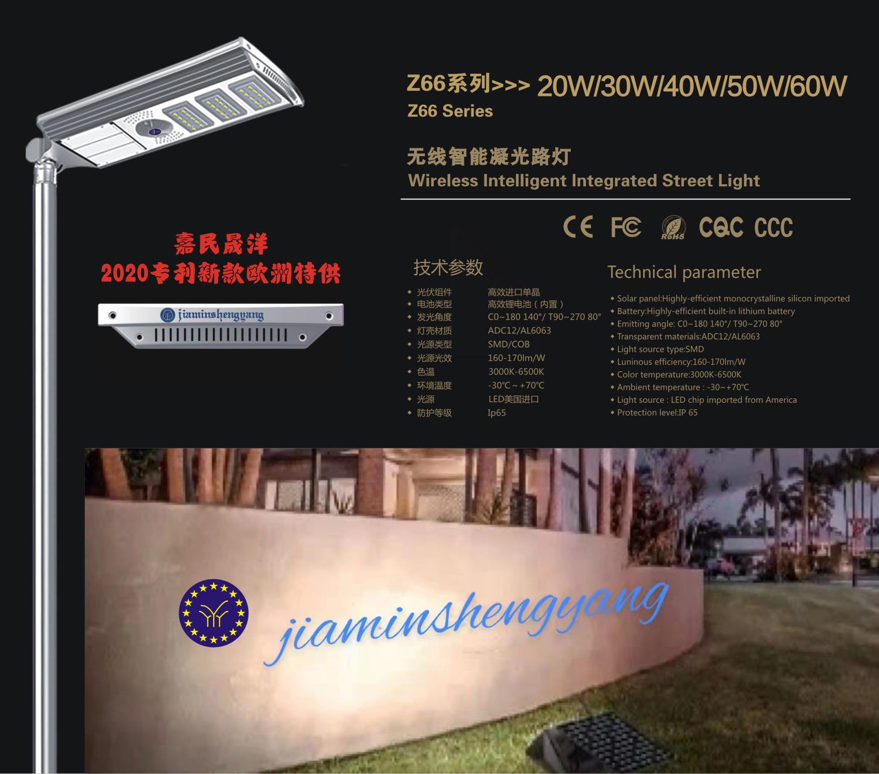 無線智能凝光路燈 Z66系列-20W/30W/40W/50W/60W